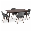 Pemberly Row Draper 5-Piece Dining Set in Grey Fabric and Walnut Veneer
