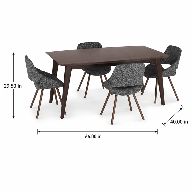 Pemberly Row Draper 5-Piece Dining Set in Grey Fabric and Walnut Veneer