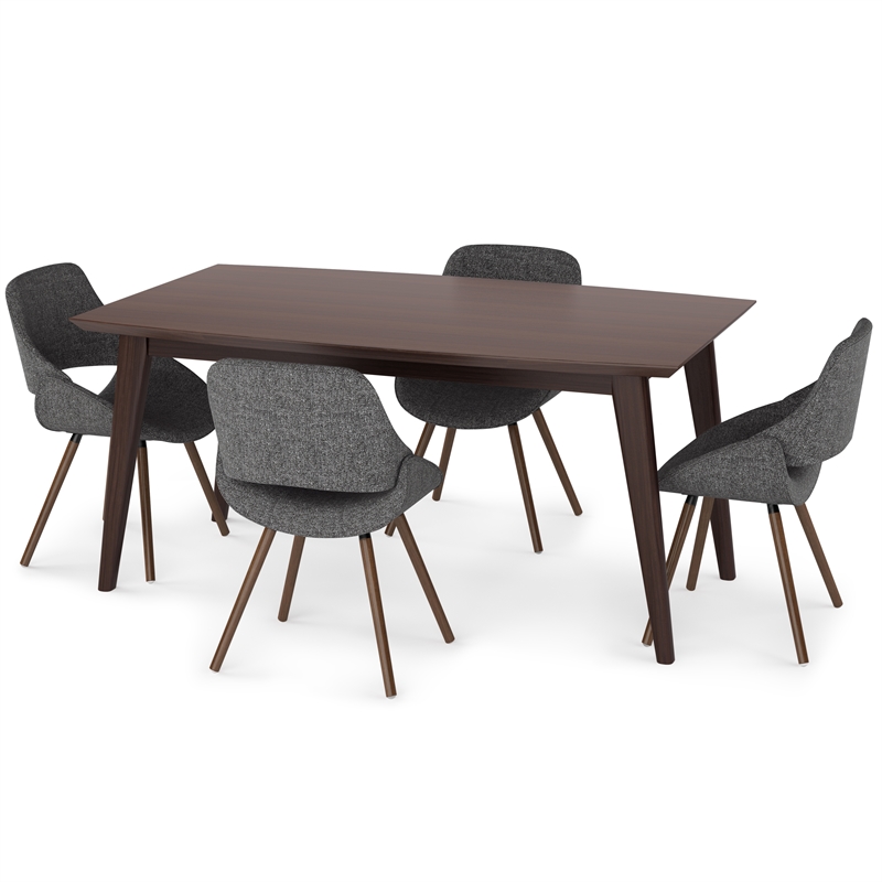 Pemberly Row Draper 5-Piece Dining Set in Grey Fabric and Walnut Veneer