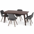 Pemberly Row Draper 5-Piece Dining Set in Grey Fabric and Walnut Veneer