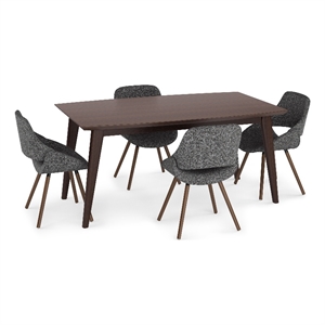 Pemberly Row Draper 5-Piece Dining Set in Grey Fabric and Walnut Veneer
