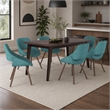 Pemberly Row Draper 7-Piece Dining Set in Turquoise Blue Fabric & Walnut Veneer