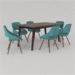 Pemberly Row Draper 7-Piece Dining Set in Turquoise Blue Fabric & Walnut Veneer