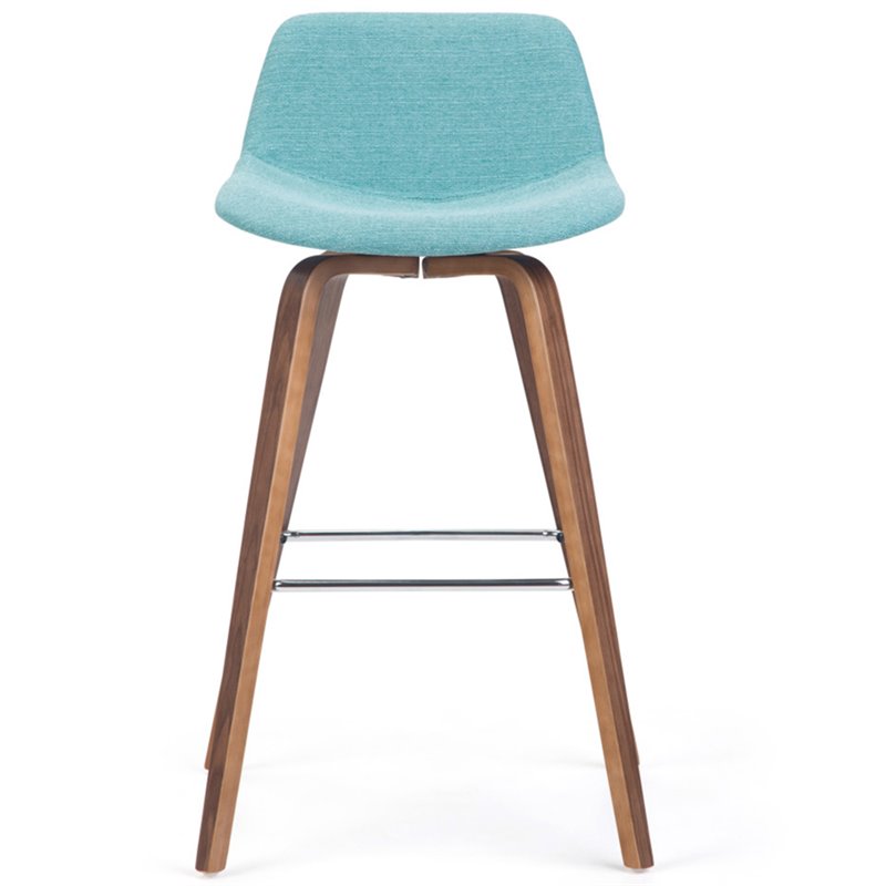 Pemberly Row Set of 2 Bentwood Bar Height Stools in Aqua Blue Linen Fabric