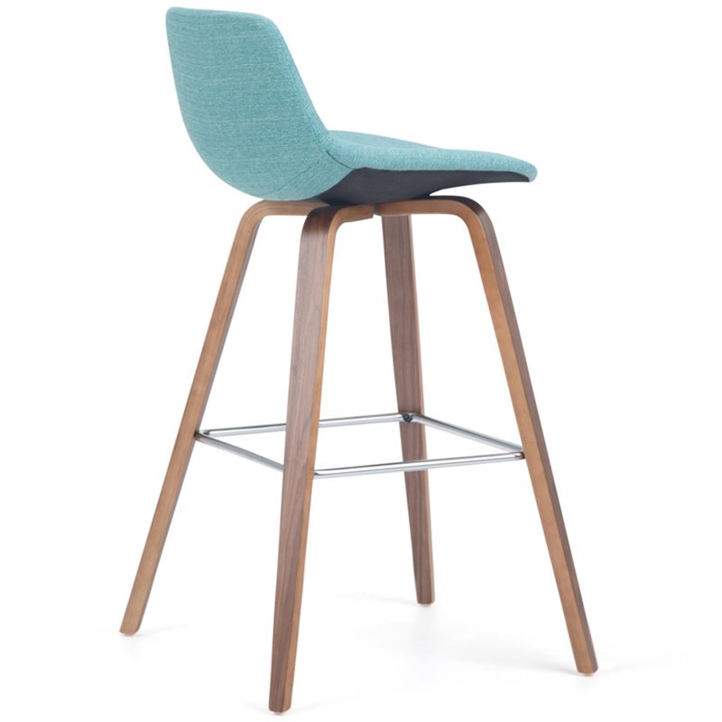 Pemberly Row Set of 2 Bentwood Bar Height Stools in Aqua Blue Linen Fabric