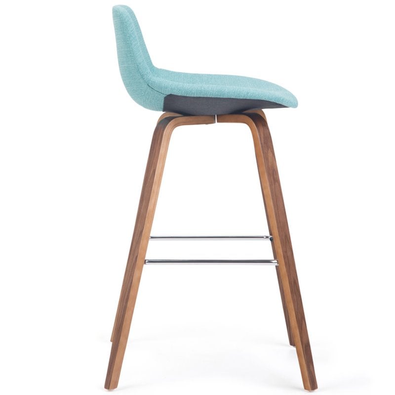 Pemberly Row Set of 2 Bentwood Bar Height Stools in Aqua Blue Linen Fabric