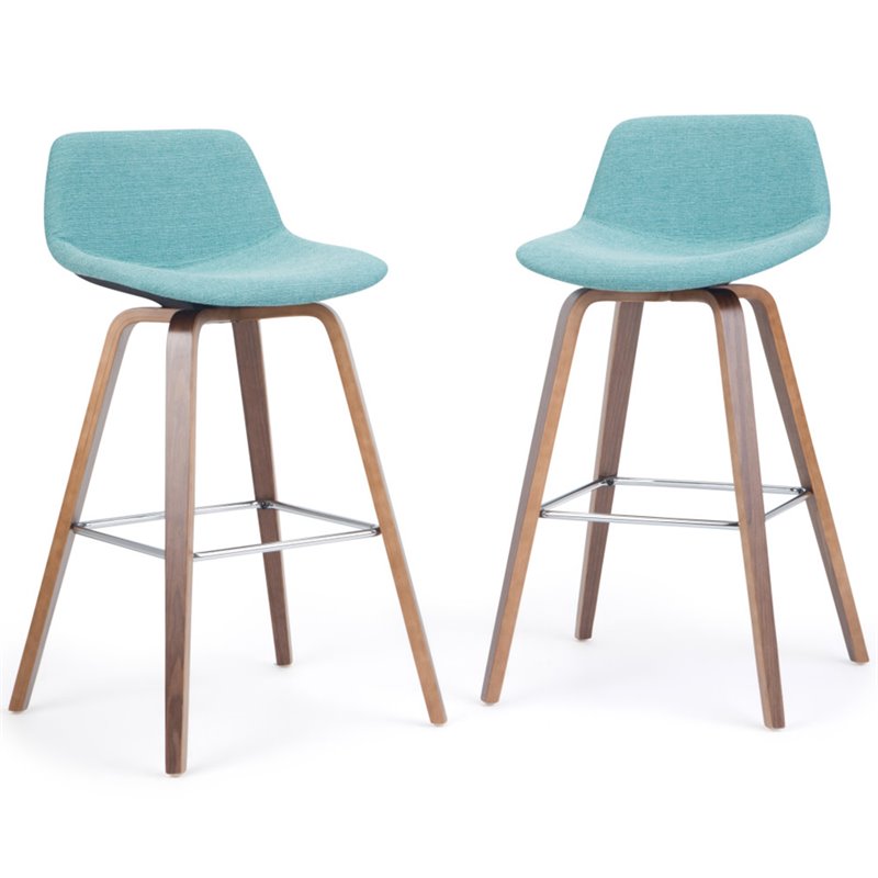 Pemberly Row Set of 2 Bentwood Bar Height Stools in Aqua Blue Linen Fabric