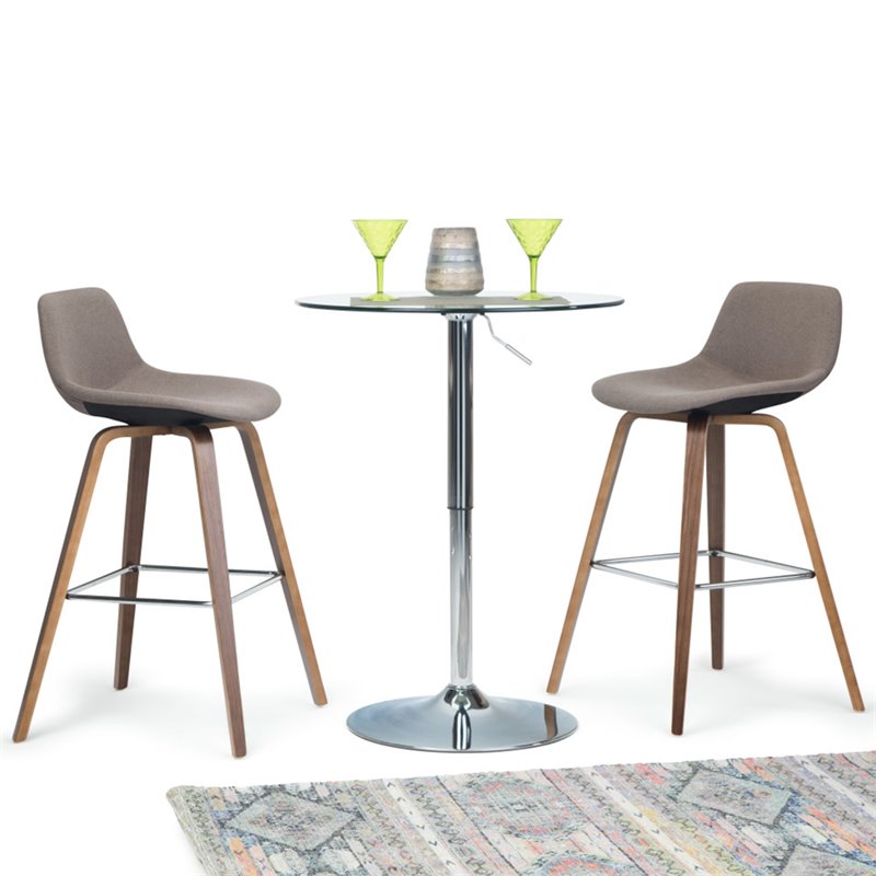Pemberly Row Set of 2 Bentwood Counter Stools in Mocha Woven Fabric