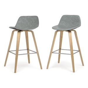 Pemberly Row Bentwood Counter Stools 2pc in Stone Gray Faux Leather