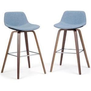 Pemberly Row Bar Height Stool Set of 2 in Denim Grey Fabric Upholstery