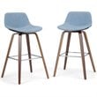 Pemberly Row Bar Height Stool Set of 2 in Denim Grey Fabric Upholstery