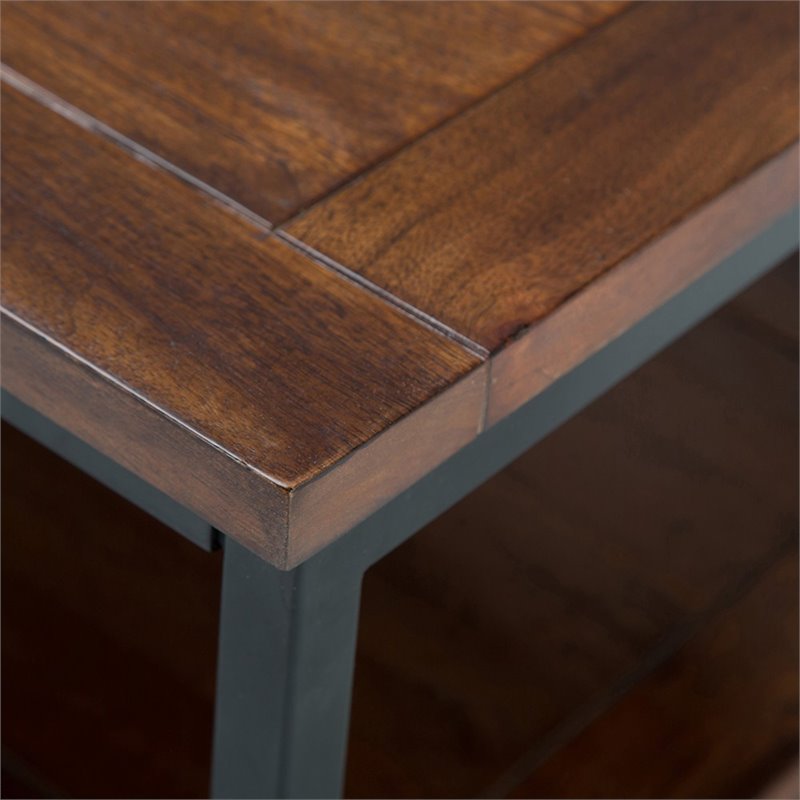 Pemberly Row Mango Wood Industrial Coffee Table in Dark Cognac Brown
