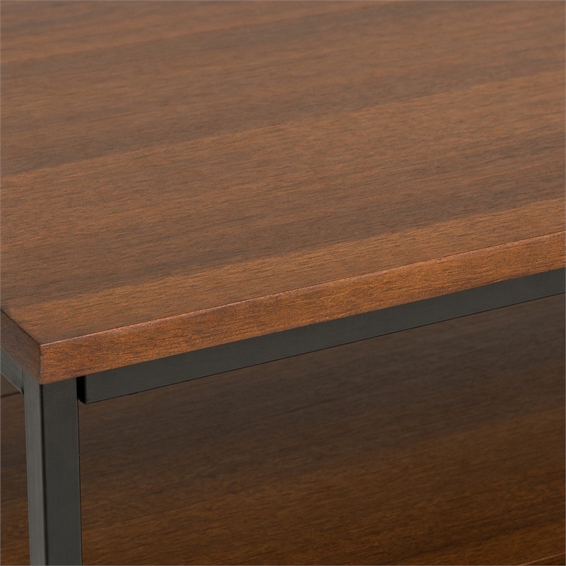 Pemberly Row Mango Wood Industrial Coffee Table in Dark Cognac Brown