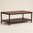 Pemberly Row Mango Wood Industrial Coffee Table in Dark Cognac Brown