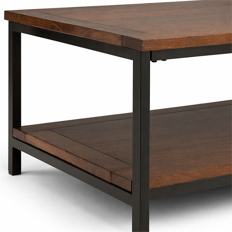 Pemberly Row Mango Wood Industrial Coffee Table in Dark Cognac Brown