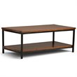 Pemberly Row Mango Wood Industrial Coffee Table in Dark Cognac Brown