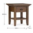 Pemberly Row Square Wood End Table in Rustic Brown with Drawer & Shelf