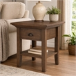 Pemberly Row Square Wood End Table in Rustic Brown with Drawer & Shelf