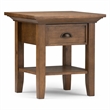 Pemberly Row Square Wood End Table in Rustic Brown with Drawer & Shelf