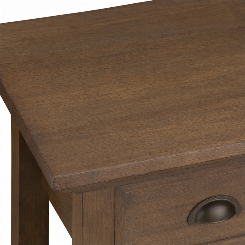 Pemberly Row Square Wood End Table in Rustic Brown with Drawer & Shelf