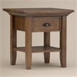 Pemberly Row Square Wood End Table in Rustic Brown with Drawer & Shelf