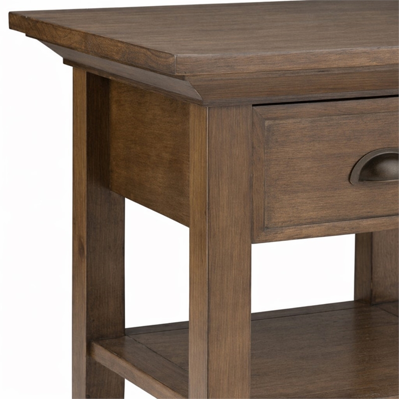 Pemberly Row Square Wood End Table in Rustic Brown with Drawer & Shelf