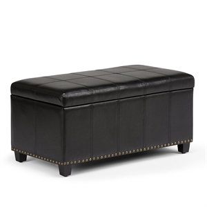Pemberly Row 34&quot Ottoman Bench in Midnight Black Faux Leather