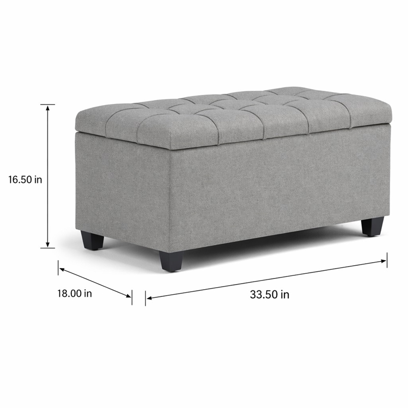 Pemberly Row Rectangular Ottoman in Dove Gray Linen Look Fabric