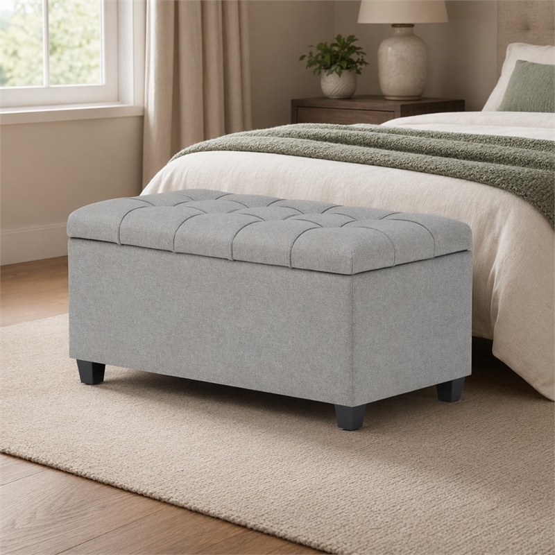 Pemberly Row Rectangular Ottoman in Dove Gray Linen Look Fabric