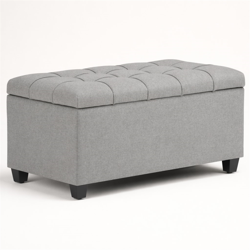 Pemberly Row Rectangular Ottoman in Dove Gray Linen Look Fabric