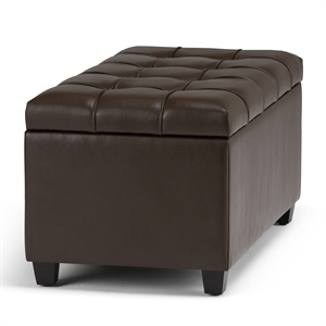 Pemberly Row Rectangle Ottoman Bench in Chocolate Brown Faux Leather
