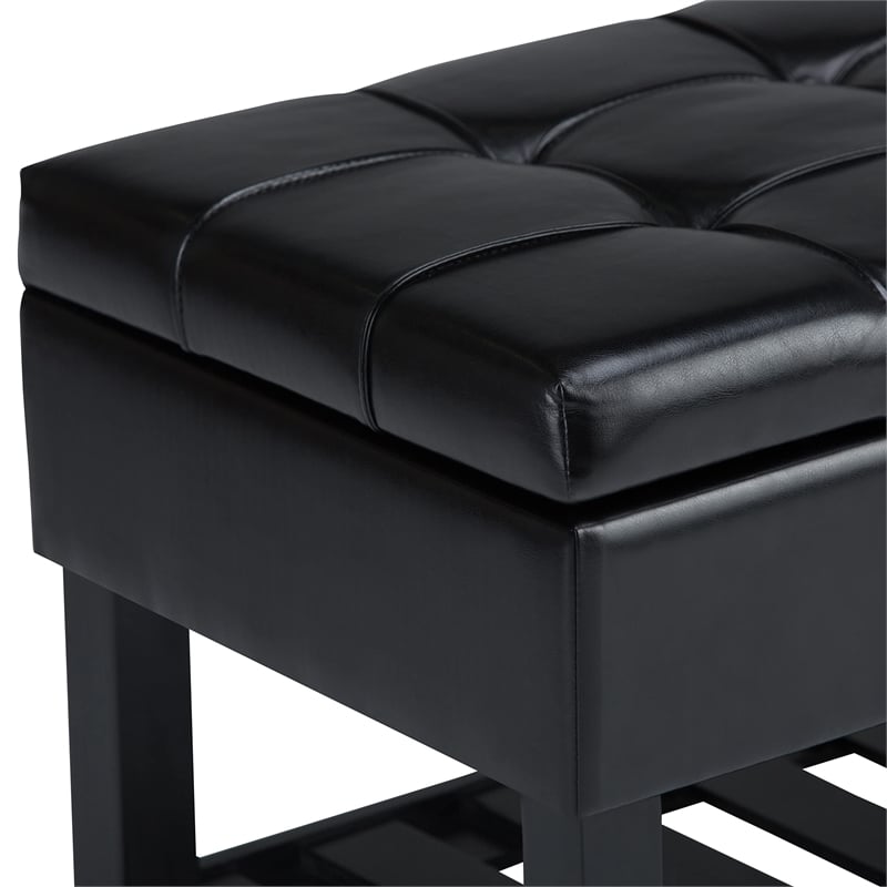Pemberly Row Rectangle Storage Ottoman Bench in Midnight Black Faux Leather