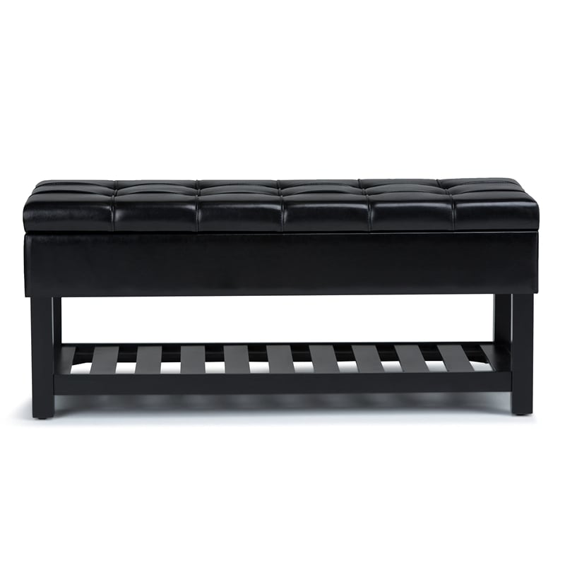 Pemberly Row Rectangle Storage Ottoman Bench in Midnight Black Faux Leather