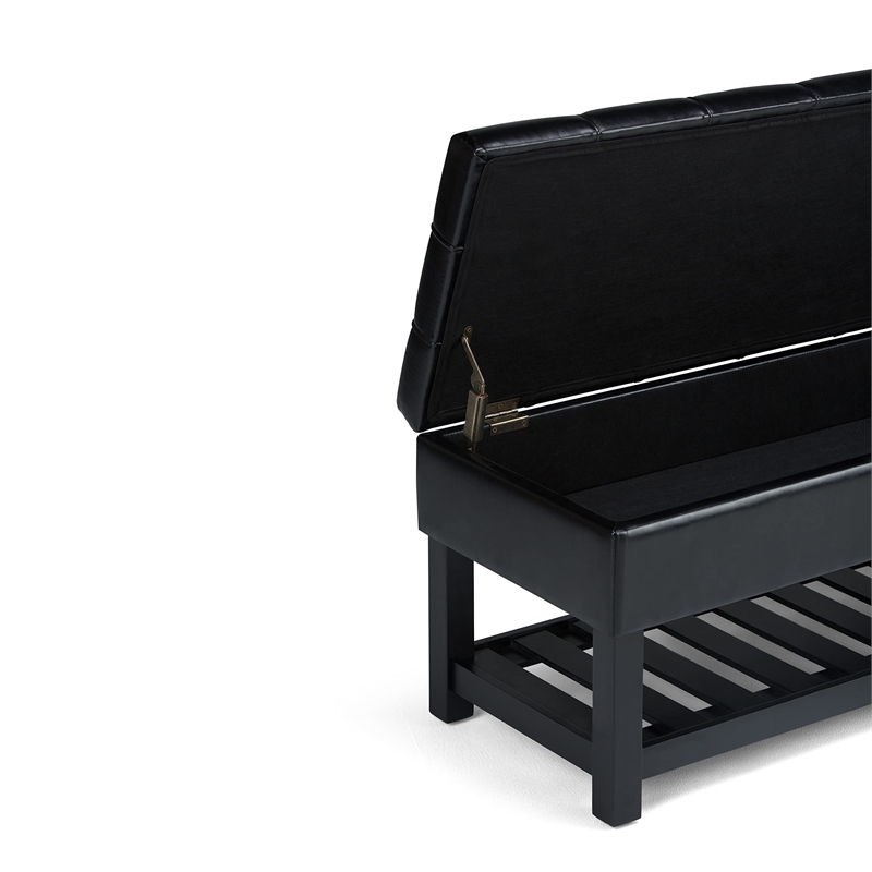 Pemberly Row Rectangle Storage Ottoman Bench in Midnight Black Faux Leather
