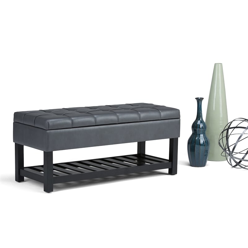 Pemberly Row Rectangle Ottoman Bench in Stone Gray Faux Leather