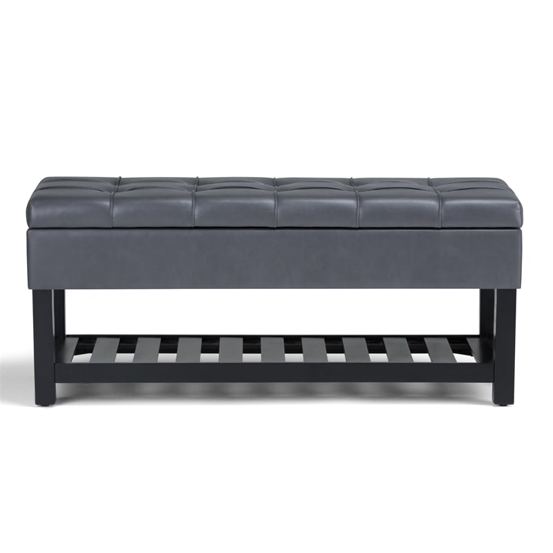 Pemberly Row Rectangle Ottoman Bench in Stone Gray Faux Leather