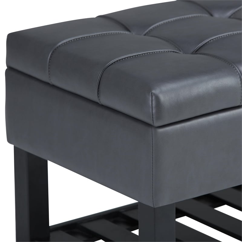 Pemberly Row Rectangle Ottoman Bench in Stone Gray Faux Leather
