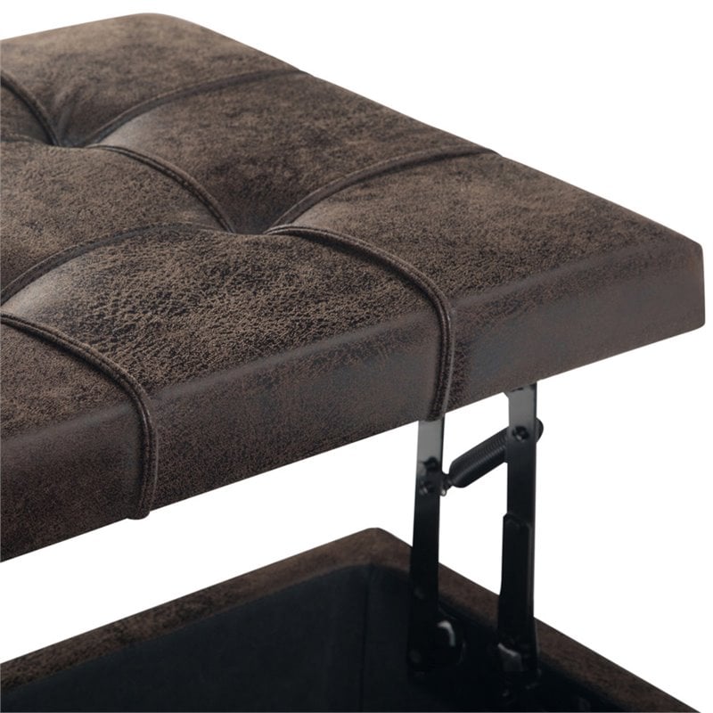 Pemberly Row Square Storage Ottoman in Distressed Brown Faux Leather