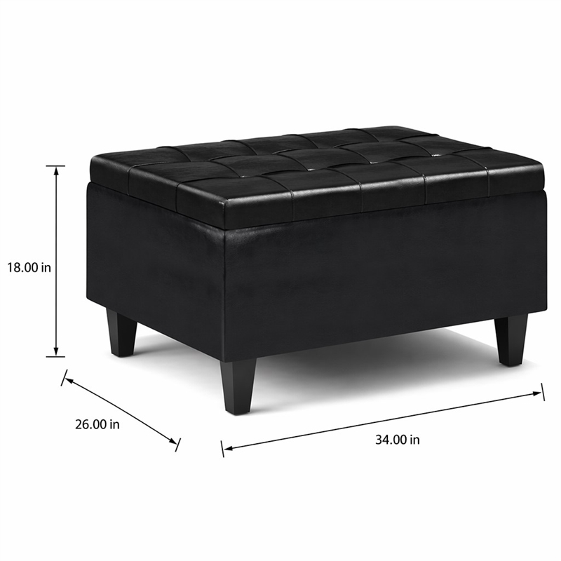 Pemberly Row Rectangle Storage Ottoman in Midnight Black Faux Leather