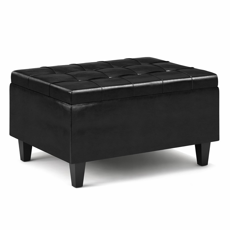 Pemberly Row Rectangle Storage Ottoman in Midnight Black Faux Leather
