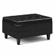 Pemberly Row Rectangle Storage Ottoman in Midnight Black Faux Leather
