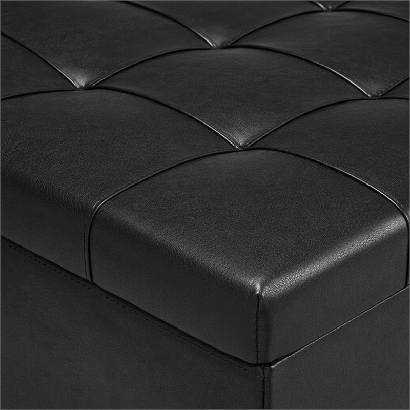 Pemberly Row Rectangle Storage Ottoman in Midnight Black Faux Leather