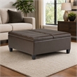Pemberly Row Square Storage Ottoman in Chocolate Brown Faux Leather