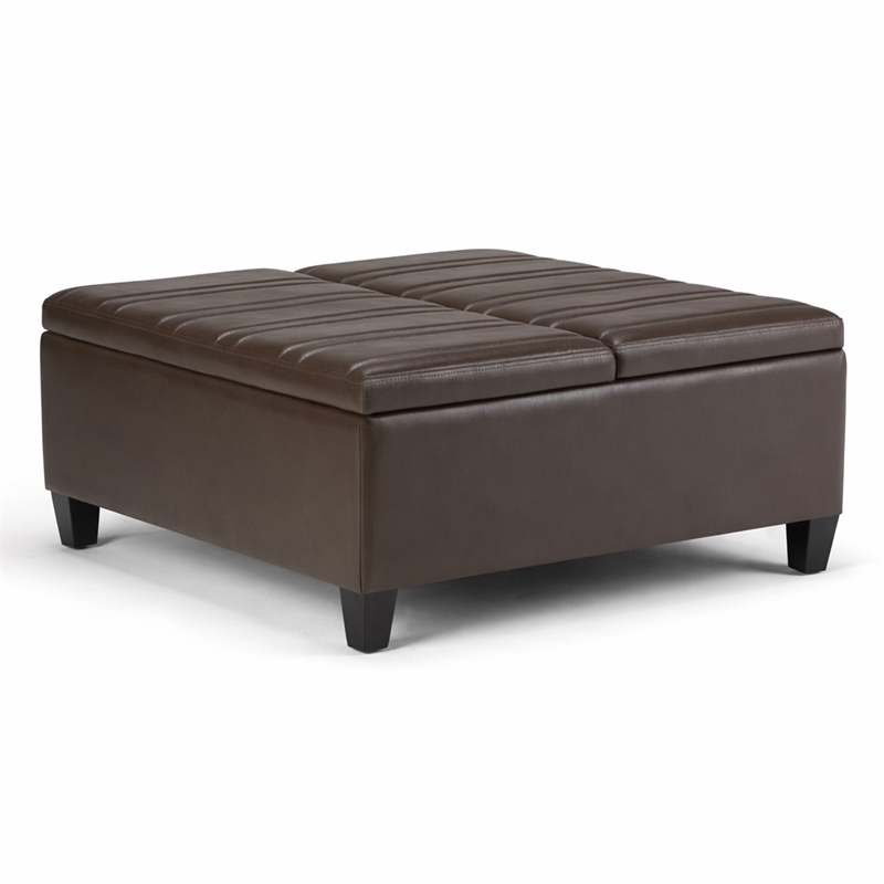 Pemberly Row Square Storage Ottoman in Chocolate Brown Faux Leather