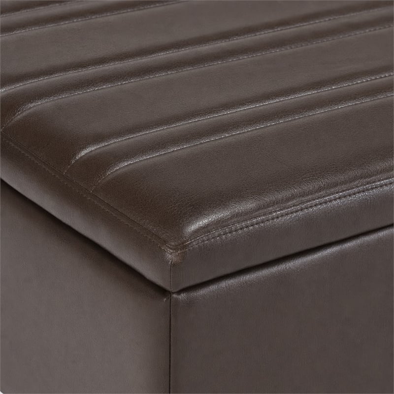 Pemberly Row Square Storage Ottoman in Chocolate Brown Faux Leather