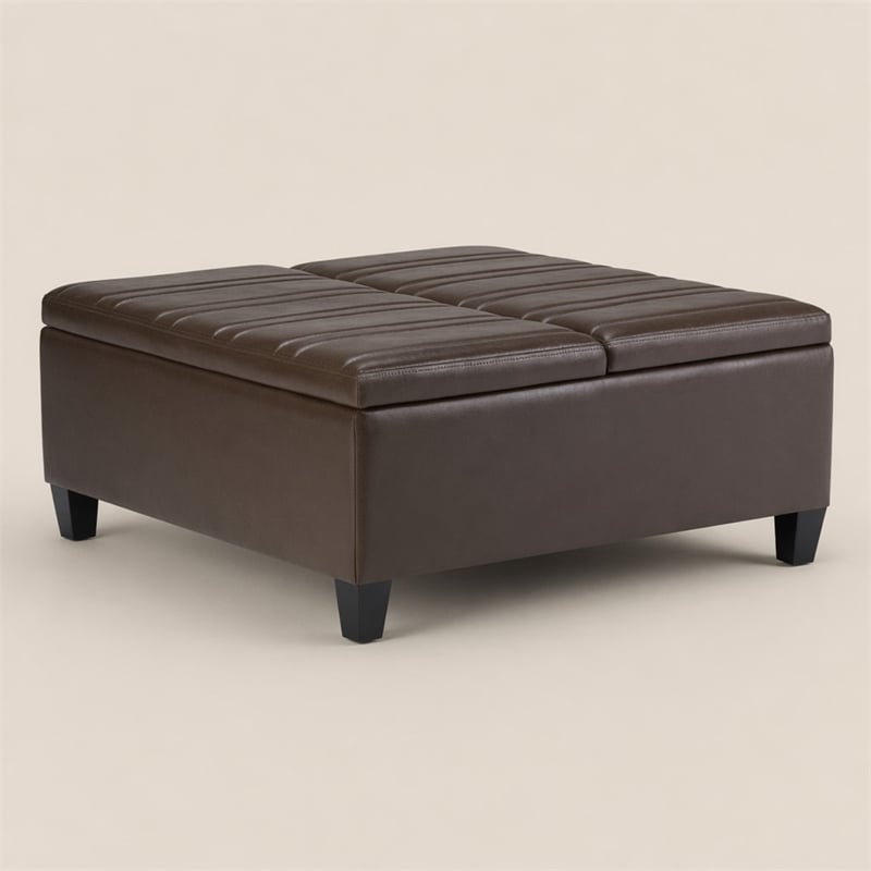 Pemberly Row Square Storage Ottoman in Chocolate Brown Faux Leather