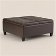 Pemberly Row Square Storage Ottoman in Chocolate Brown Faux Leather