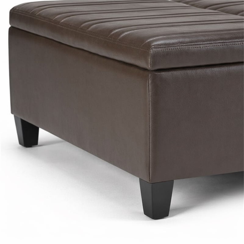 Pemberly Row Square Storage Ottoman in Chocolate Brown Faux Leather