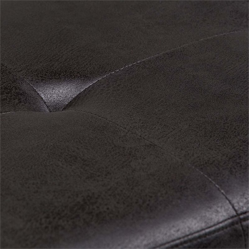 Pemberly Row Tufted Faux Leather Ottoman Bench in Black Distressed Finish