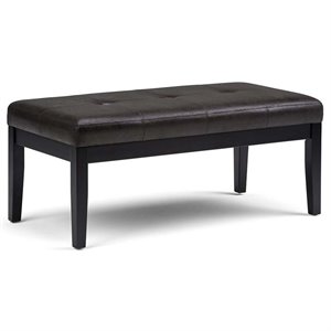 Pemberly Row Tufted Faux Leather Ottoman Bench in Black Distressed Finish